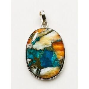 925 Sterling Silver Mosaic Stone Pendant | Boho Southwestern Style